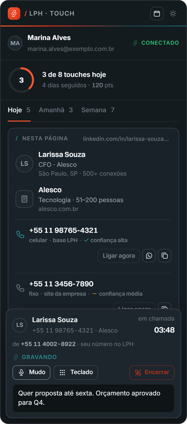 Tela: Em chamada