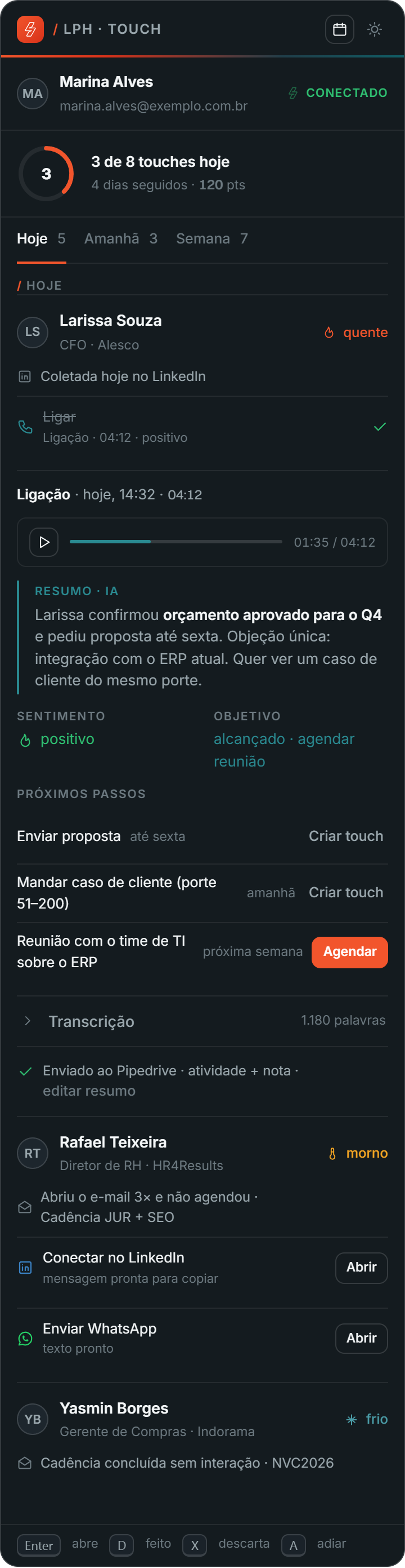 Tela: Pós-ligação no Touch