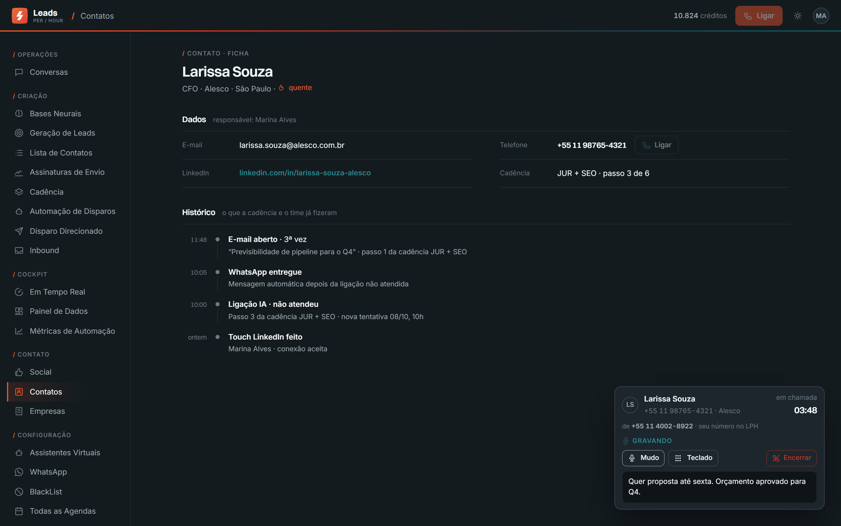 Tela: Softphone na plataforma