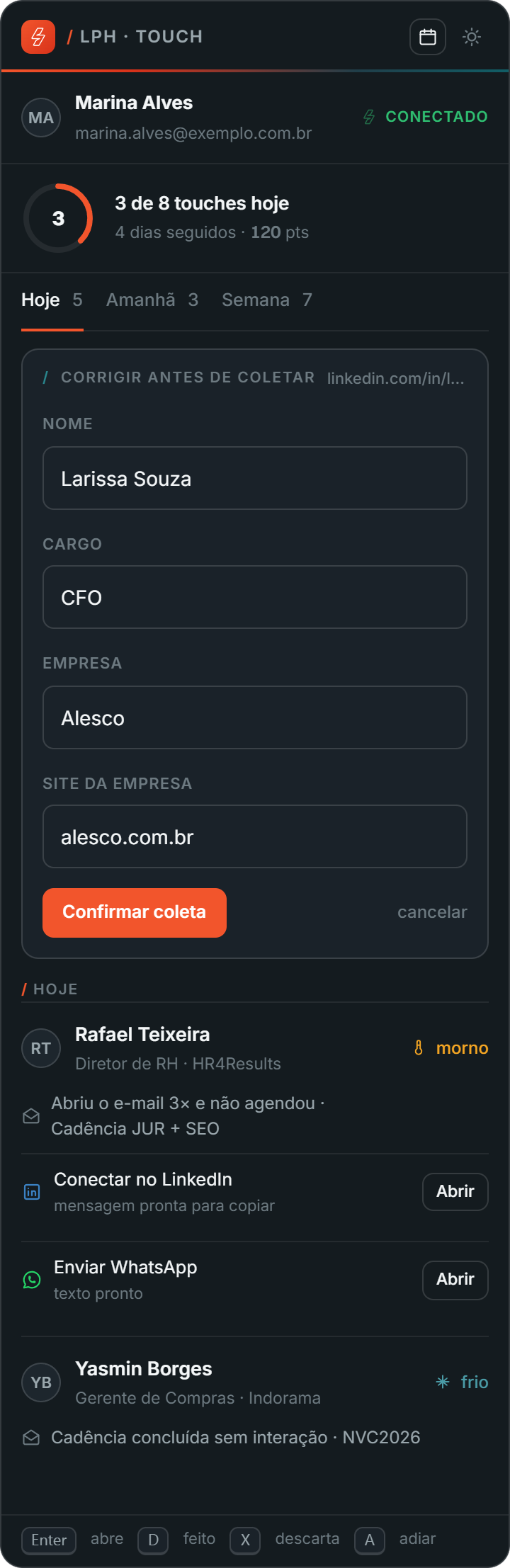 Tela: Corrigir antes de coletar